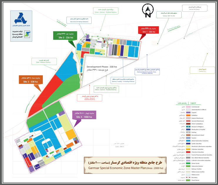 Comprehensive map of the special economic zone of Garmsar along with the names of the roads